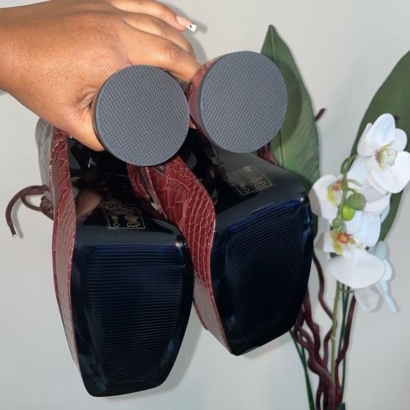 Azalea Wang Brown Leather Boots Croc Print Chunky Bootie Heel Women Size 8.5 - Picture 4 of 11